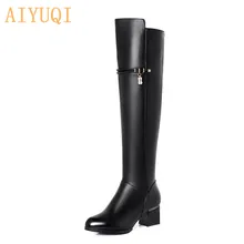 AIYUQI; Новинка года; Зимние Сапоги выше колена; женская обувь; женские кожаные сапоги до бедра; пикантные женские сапоги на высоком каблуке