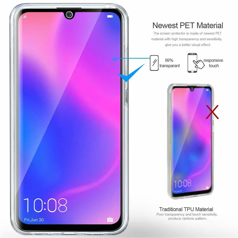 360 градусов чехол для huawei Y5 Y6 Y7 Y9 премьер-профессионал P20 P30 Pro Lite honor 7A 7C 8X 8A Nova 3 3I полный корпус для сенсорного экрана