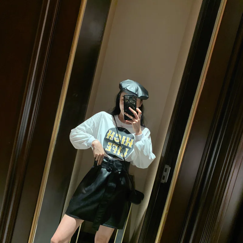 Heydress осенние однотонные женские оранжевые кожаные юбки Женская милая одежда, с поясом трапециевидные юбки с высокой талией женские зеленые мини юбки