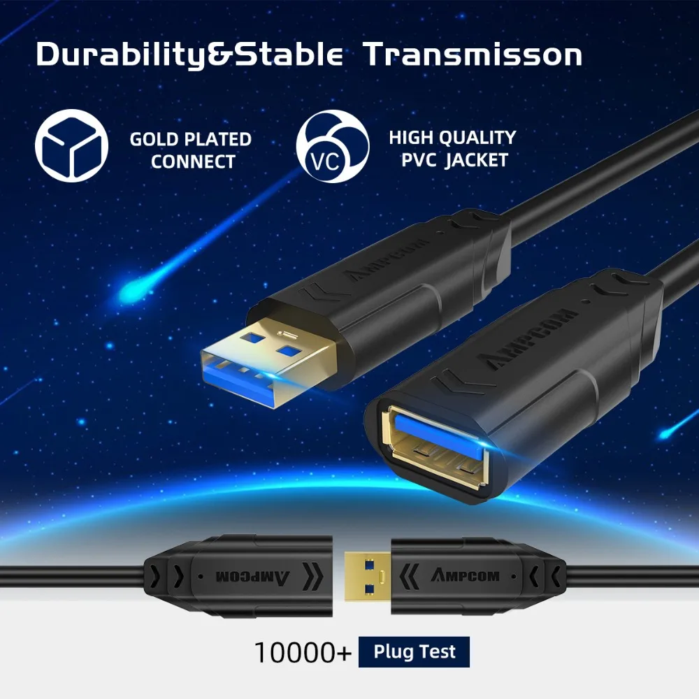 AMPCOM USB кабель-удлинитель USB 3,0 кабель usb удлинитель для USB клавиатуры, мыши, кабель-переходник A-Male к A-Female