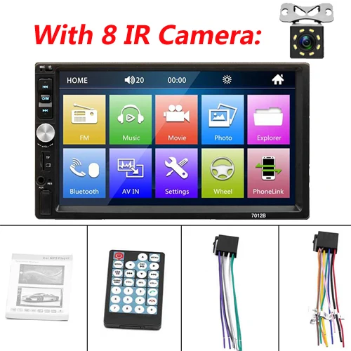 Автомагнитола AMPrime 2 Din " Авторадио 7012B Bluetooth Автомобильный мультимедийный плеер MirrorLink fm-радио Автомобильный USB Авто Аудио стереокамера - Цвет: With 8 IR Camera