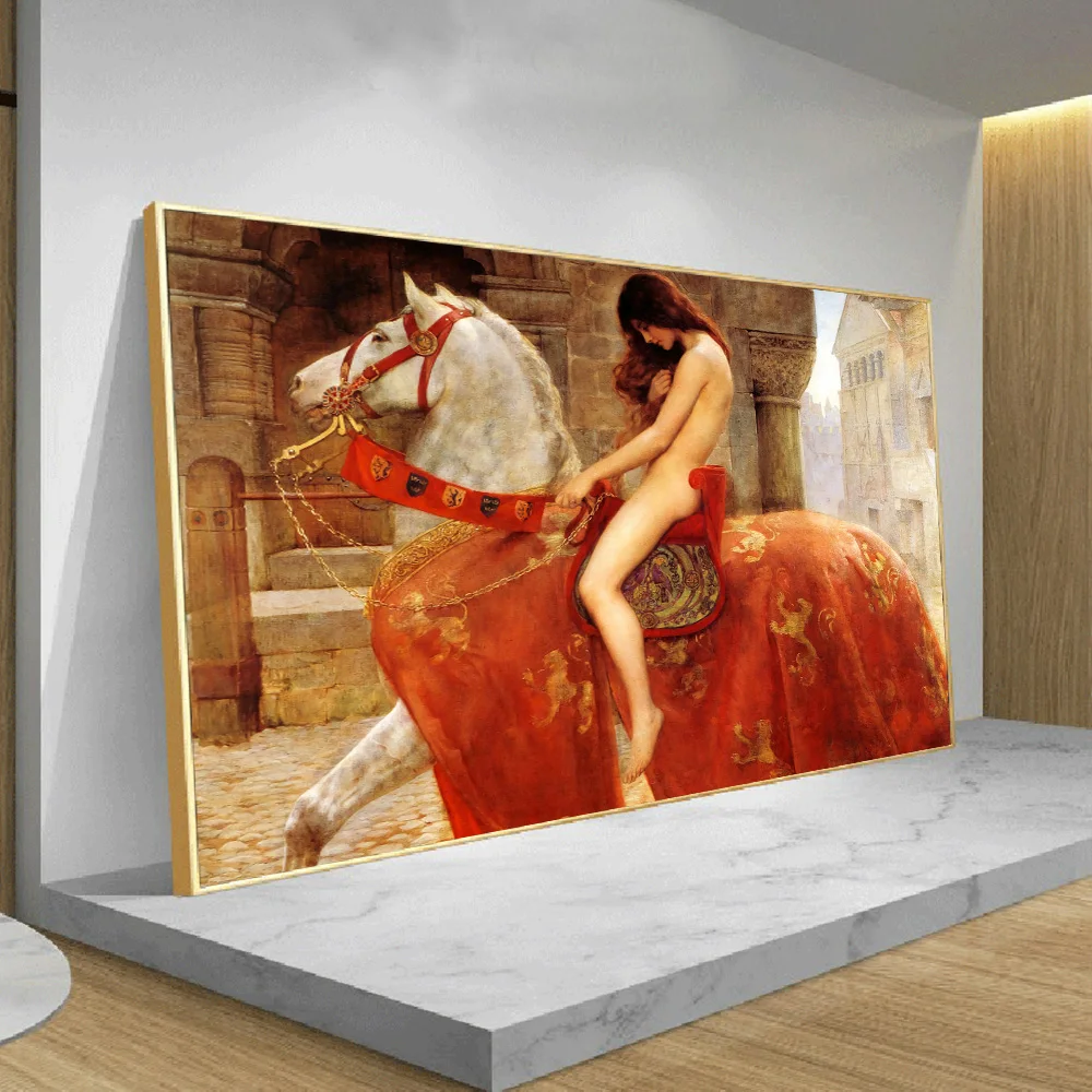 Европейском классическом Lady Godiva Ride Horse известная Обнаженная картина маслом на