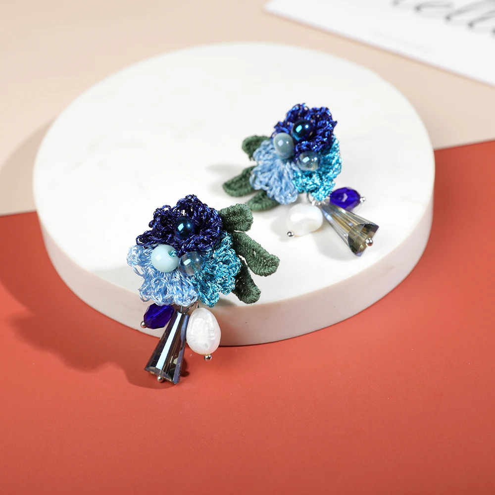 

Handmade Knitting Flower Dorp Dangle Earrings for Women Korean Style Elegant Statement Earrings Charm Wedding Jewelry Gifts