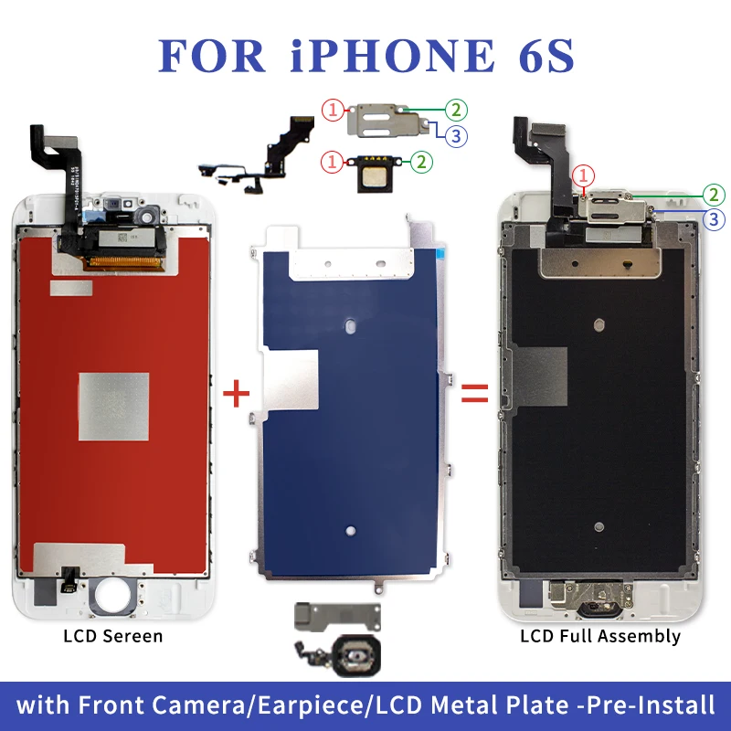 

Full Set Screen for iPhone 5 6 6s 6s Plus Pantalla LCD Replacement Display with Home Button+Front Camera+Ear Speaker+ Glass Film