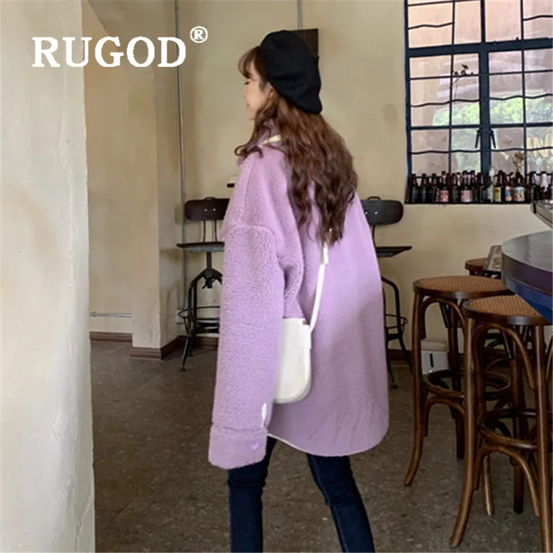 RUGOD корейский стиль сплошной цвет однобортный отложной воротник Mdeium длинное кашемировое пальто на зиму Топы для женщин Мода