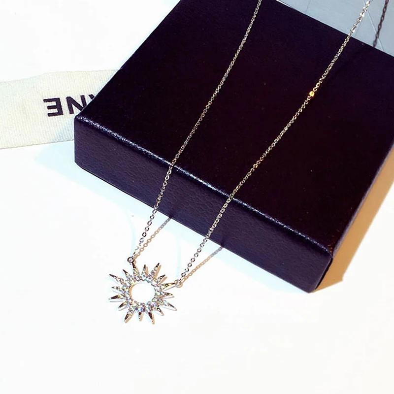 Luxury Shine Micro Inlaid cz Circle Women Necklace AAA Cubic Zirconia Hot Sale Simple Delicate Thin Clavicle Kolye Chain Pendant