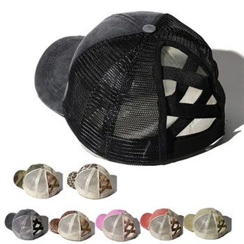 

Women Baseball Cap Fashion Leopard Print Hollow Out Ponytail Ring Adjustable Mesh Breathable Hat