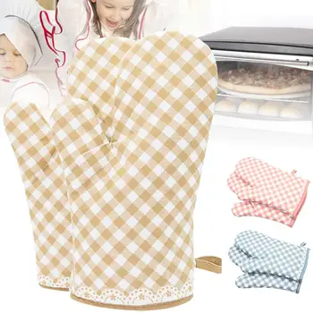 

2Pcs Kitchen Plaid Non Slip Heat Resistant Microwave Oven Baking Gloves Mittens перчатки на руки fast shipments