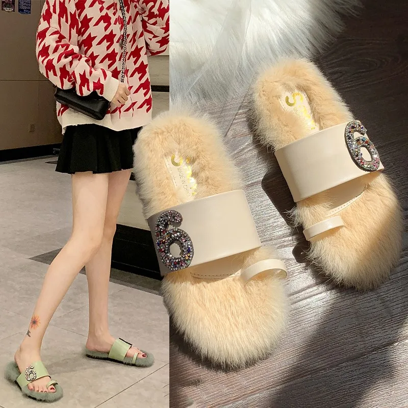 

Fur shoes women 2019 autumn and winter new casual wild soft bottom female slippers women shoes