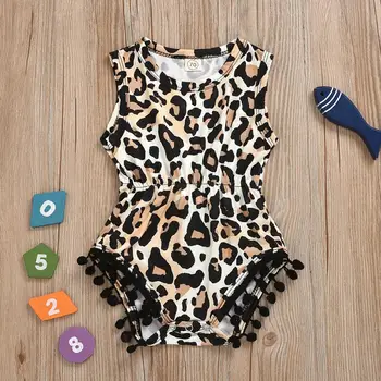 

Newborn Kid Baby Girls Jumpsuit Sleeveless Leopard Tassel Bodysuits Casual Clothes One-Pieces