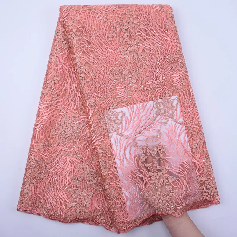 

2020 New Design pink Lace High Quality Nigerian tulle Lace Fabric French Net Embroidery Lace Fabric For Wedding Party Dress Sew