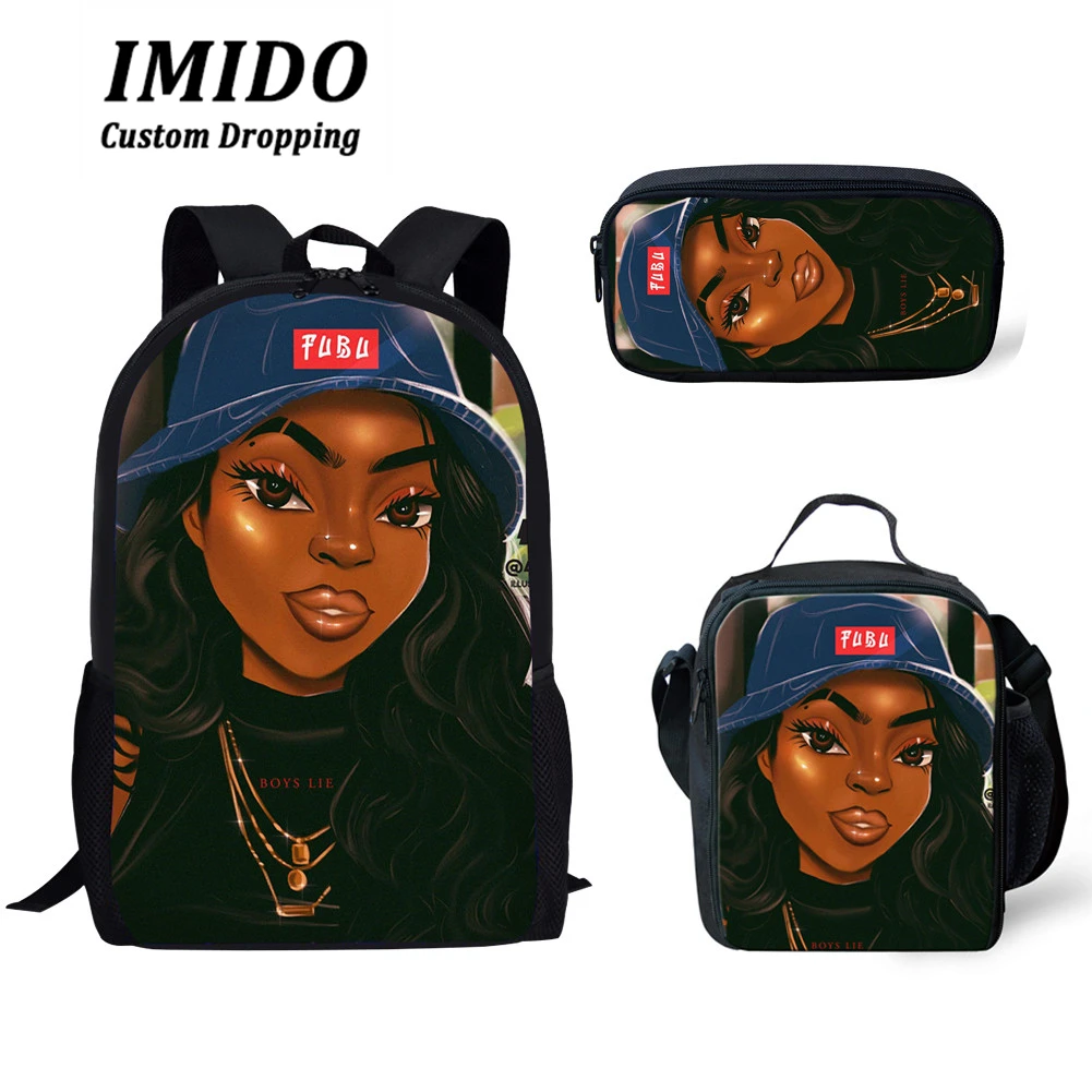 IMIDO, детские школьные сумки для детей, черная, для девочек, волшебная, афро-леди, с принтом, школьная сумка для подростков, сумка для книг на плечо, Rugzak Kinderen - Цвет: 5977CGK