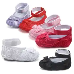 Нескользящая Мягкая Обувь Для ползунков с цветочным принтом и бантом для маленьких девочек детские кроссовки