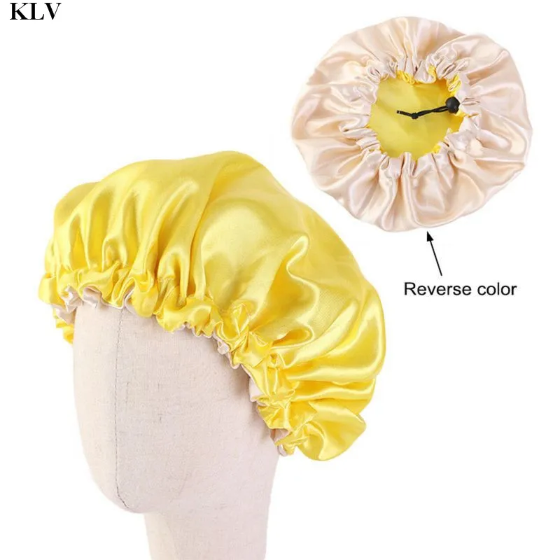 baby accessories crochet KLV Kids Soft Reversible Satin Bonnet Double Layer Adjustable Size Sleep Night Cap Bonnet Baby Hat For 2-7 Years Children baby accessories clipart Baby Accessories