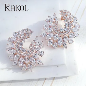 

RAKOL Luxury white Color AAA Cubic Zirconia Flower Wedding Stud Earrings S For Women Ladies Birthday Gift Jewelry RE56305L