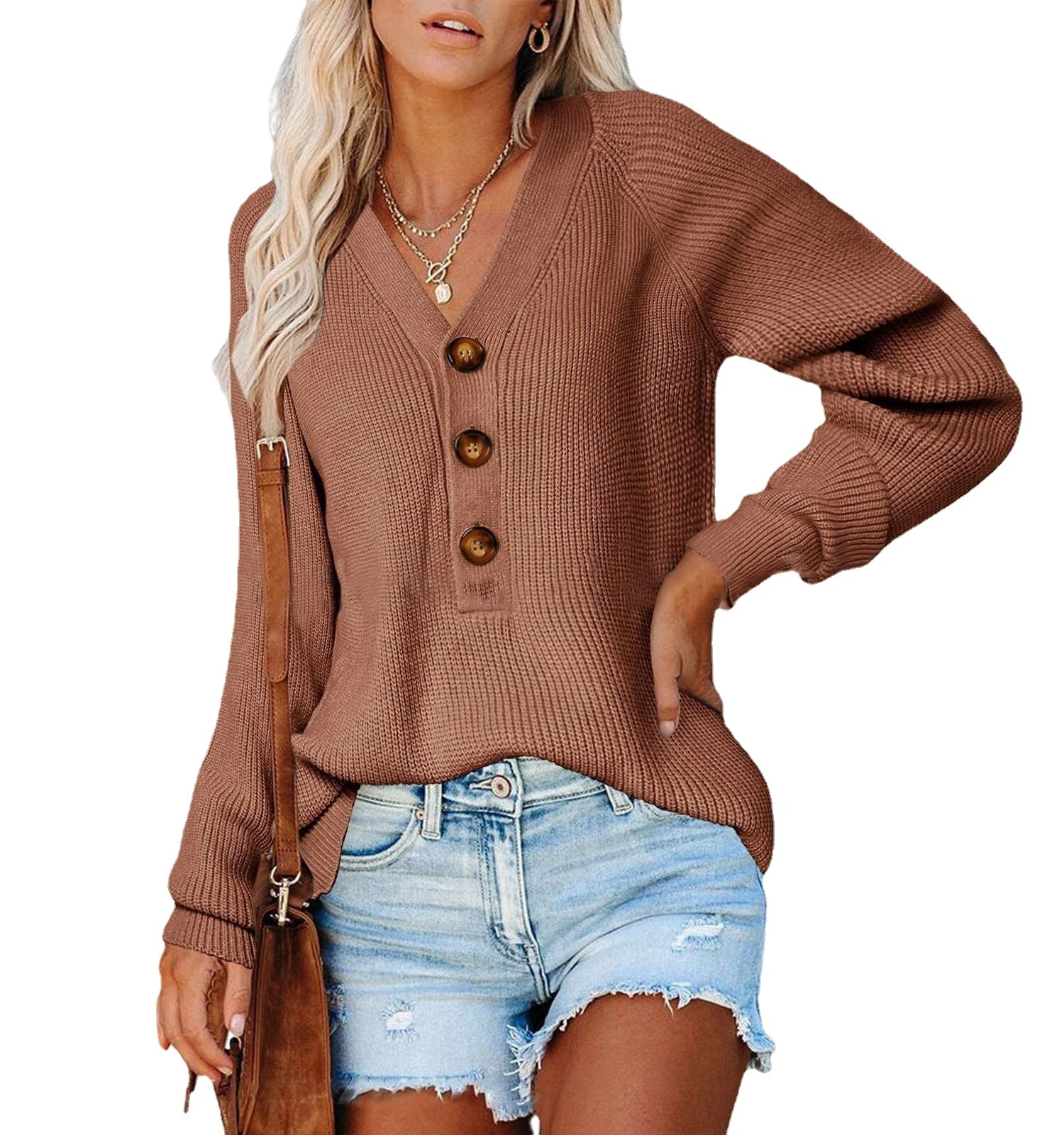 Autumn and Winter New Long Sleeve pullover V-neck Knitted Sweater Slim Gentle Knitwear with Button Women Pull Femme turtleneck sweater