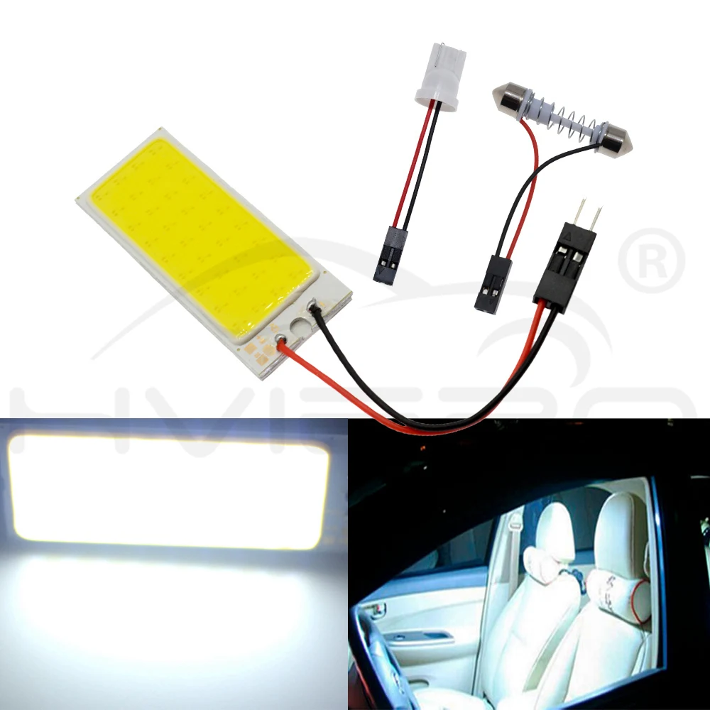 Hviero White T10 W5W C5W 24 36 48Smd Cob Led Panel Car Auto Reading Map Lamp Panel light Dome Festoon BA9S 3Adapter DC 12v Car Led
