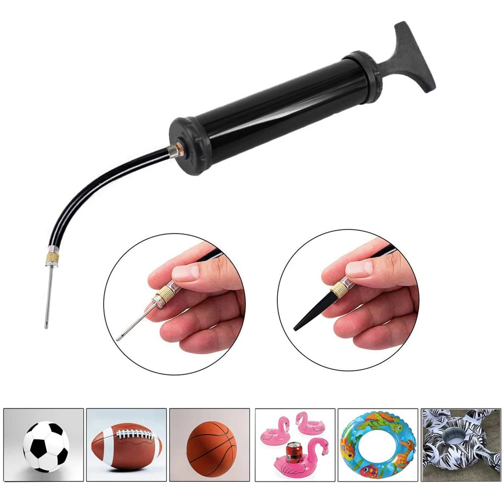 Bomba de aire portátil para fútbol, anillo de natación, bomba de aire inflable, bomba de aire de mano de plástico con adaptador de agujas de inflado de Gas