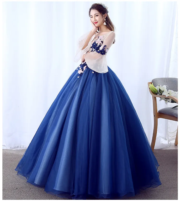 Vestidos De 15 Anos Azul Ball Gowns Sweet 16 Long Blue Flare Sleeve Appliques Girl Quinceanera Dresses For Quinceanera 15 Years