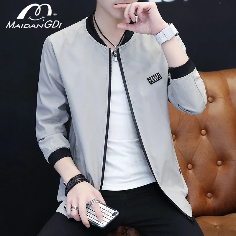 

MAIDANGDI 2020 Spring Autumn Thin Jackets Long-Sleeve Leisure Outerwear 100% Cotton Solid Color Fashion Coat Casual Men Clothing