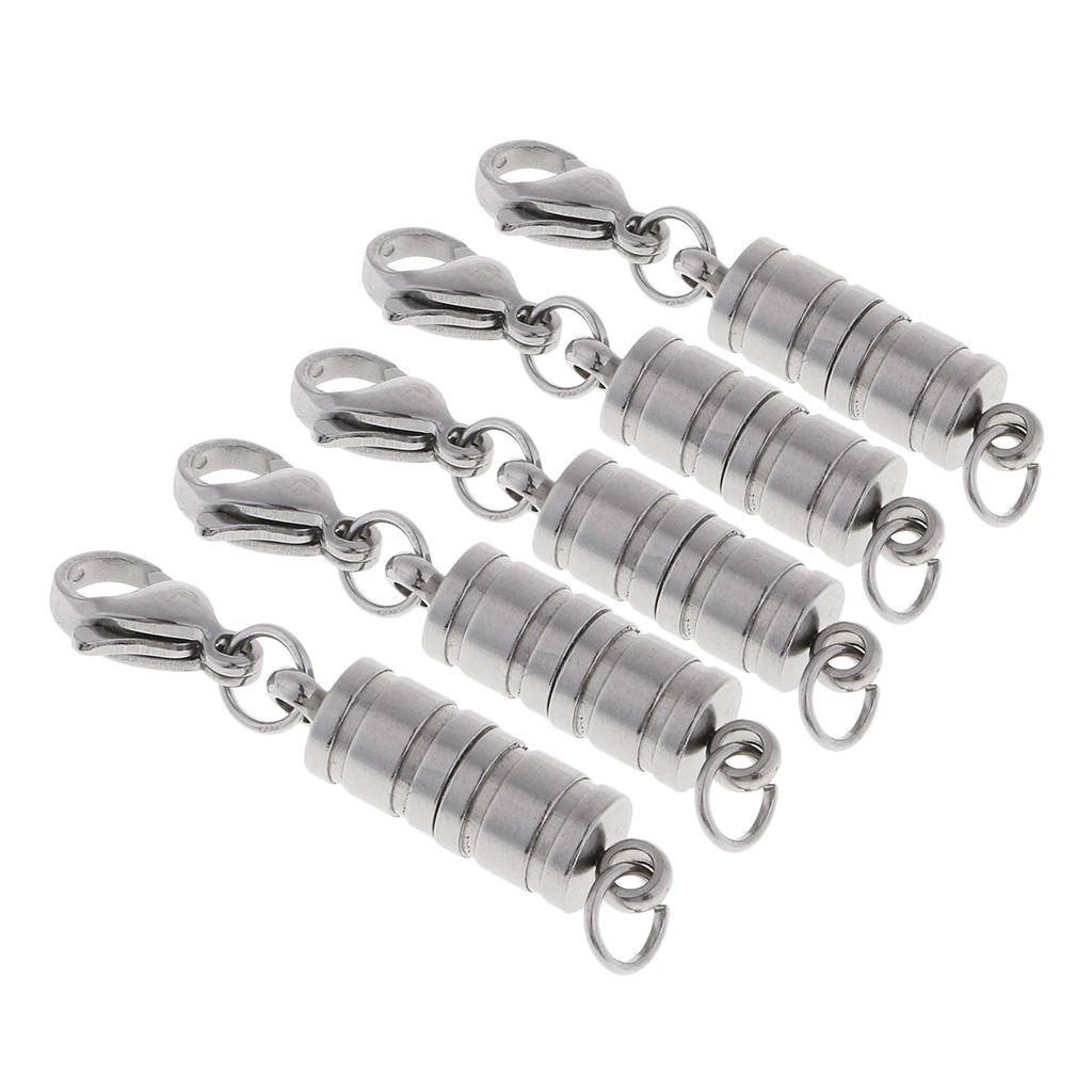 Beads 5 Sets Smooth Tube Easy Magnetic Clasp Converters Lobster Closure Necklace silver color Plated Length: 3.5cm/1.38inch