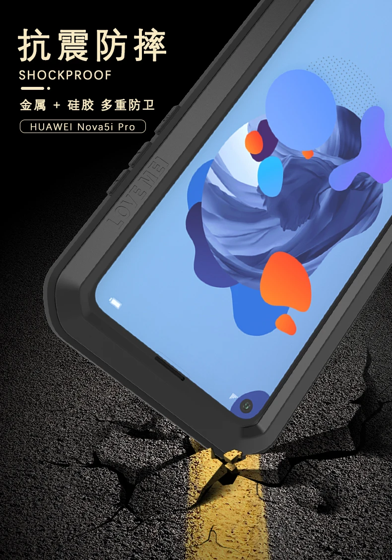 LOVEMEI мощный металлический водонепроницаемый чехол для huawei Nova 5i Pro чехол противоударный полный корпус Защита Броня защитный чехол для телефона