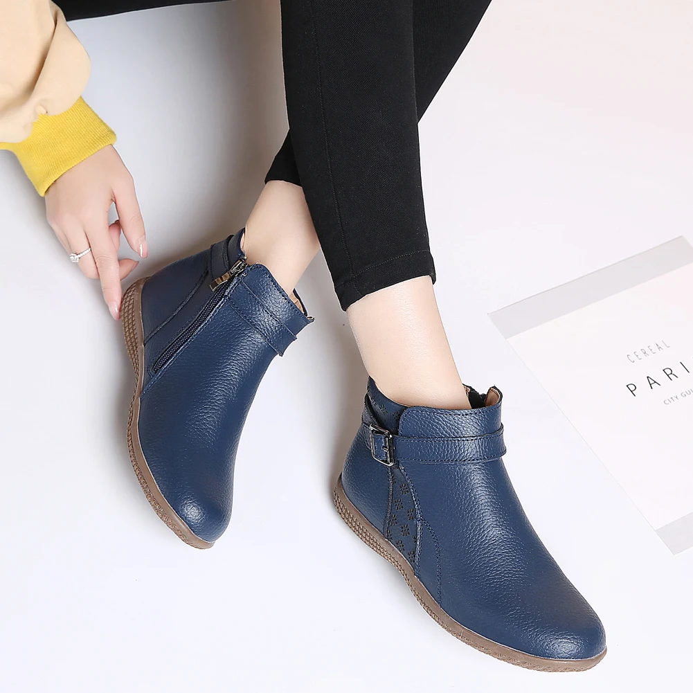 Cena Wiosenne damskie buty zimowe buty śniegowce prawdziwej skóry Slip on Women Chelsea botki płaskie buty krótki but panie jesień buty