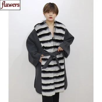 

2019 New Brand Women Fashion Genuine Rex Rabbit Fur Coats Female Winter Warm Fluffy 100% Natural Fur Jackets Long Real Fur Coat