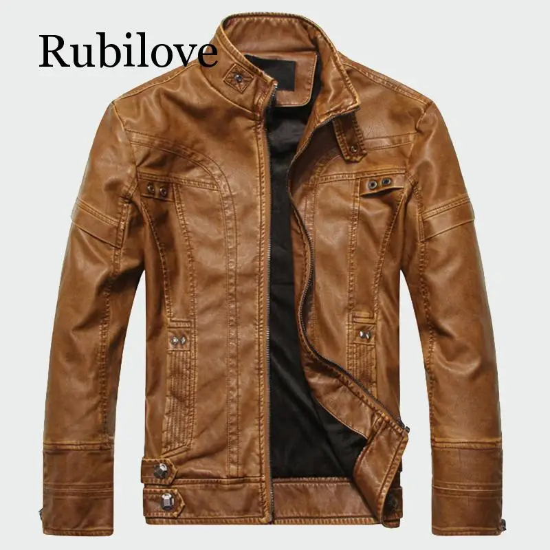 Rubilove мужские кожаные куртки Высокое качество классический мотоцикл велосипед ковбойская куртка мужской плюс бархат толстые пальто брендовая одежда 5XL
