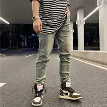 Pantalones vaqueros Harajuku para hombre, Jeans Retro lavados con tinta de salpicaduras, elásticos, ajustados, de tubo, talla grande, Hip Hop