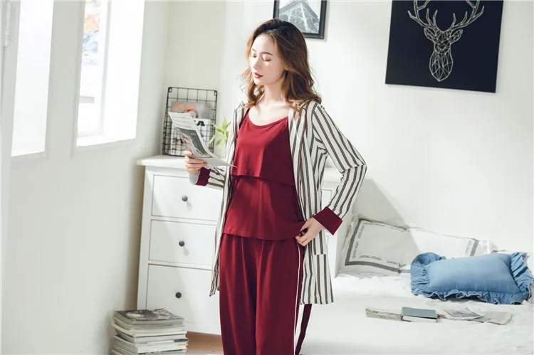 algodão Sleepwear Enfermagem Amamentação Grávida manga comprida Camisola roupa de Maternidade