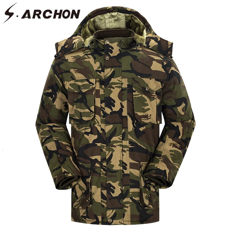 S. ARCHON зимняя военная куртка с капюшоном мужская флисовая камуфляжная теплая тактическая куртка пальто Мультикам утепленная ветрозащитная армейская ветровка для мужчин