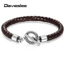 Davieslee 6 мм кожаный браслет для мужчин мальчик белый черный коричневый Натуральная Плетеная кожа Веревка уникальный тумблер браслет на застежке 8," TBL005