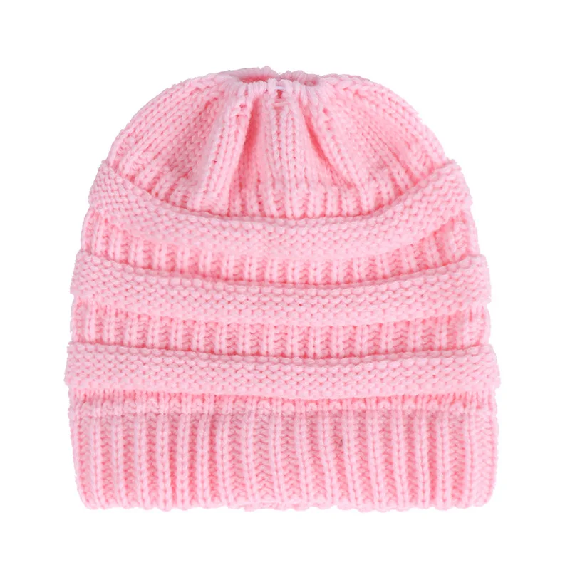 Light Pink Модные женские вязаные шапочки с хвостом, шапка с высоким куполом, шапка с хвостом, новинка, зимняя теплая шапка, головной убор - Цвет: Light Pink