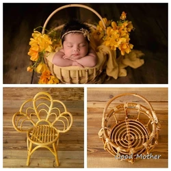 Accessoires de photographie de nouveau né pour bébé, panier rétro en rotin fait à la main, chaise seau, accessoires de Studio Photo 