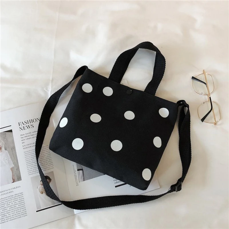 

Fashion Polka Dot Canvas Bag Portable diagonal shoulder bag simple wild casual student wild canvas bag