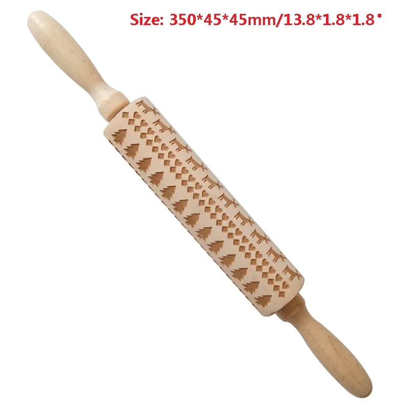 Christmas Rolling Pin Wooden Christmas Engraved Carved Embossing Rolling Pin Dough Stick Baking Kitchen Pastry Tool - Цвет: 08