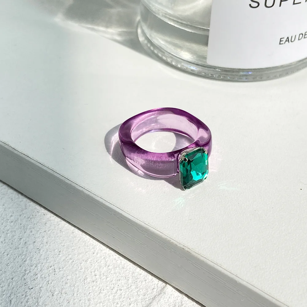 2025 Fashion Style New 2024, Transparent Acrylic Ring for Women, Shiny Geometric Round Ring, Women's Jewelry_voghion.com