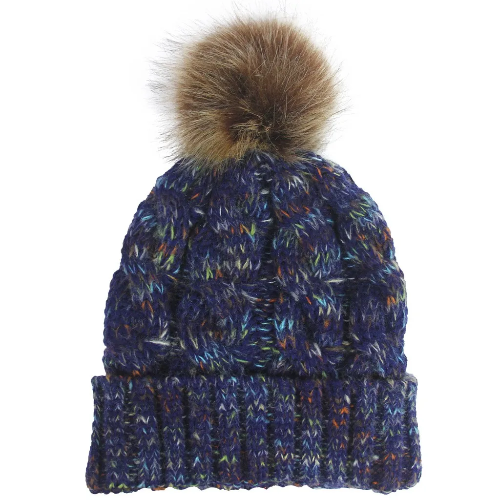 Зимние шапки для женщин, вязанные помпоны, повседневные разноцветные уличные плюшевые шапки с помпонами, Вязаная Шапка-бини, шапка czapka zimowa damsk