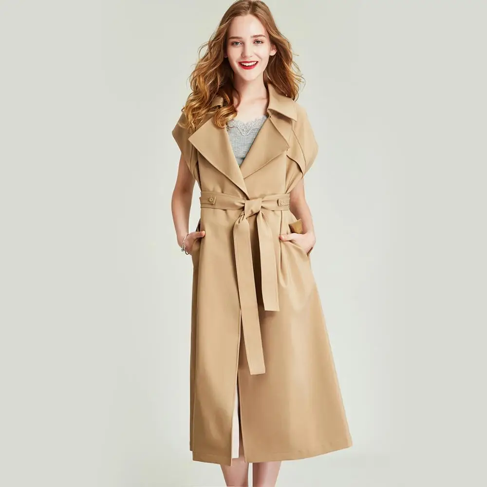 

HAVVA autumn new windbreaker women's mid-length over the knee lace-up casual British style trench coat F30040