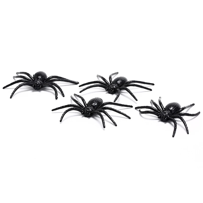 4 шт./лот Хэллоуин Черный Пластиковый паук смешные поддельные пауки игрушки