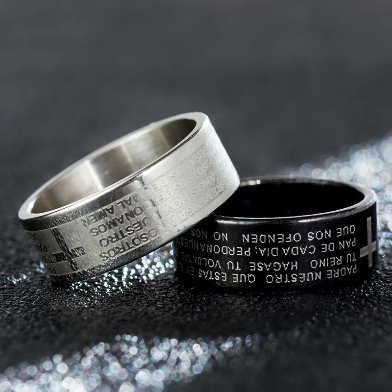 

Titanium steel simple fashion retro wild engraved letters men's ring men's hip hop wind ring