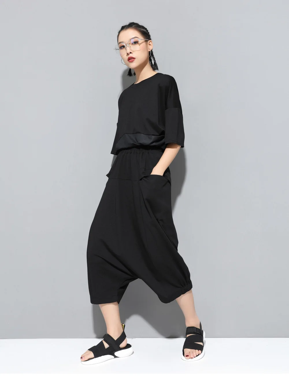 ASYMSAY New Women Harem Pants Female Elastic High Waist Casual Loose Calf Length Pants Fashion Tide AL1480