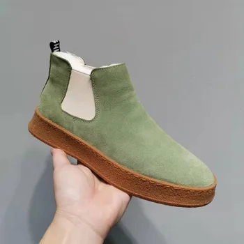 

Cow Suede Leather Men's Boots Plus Velvet Warm Casual Shoes Slip-On Suede New Tide Shoes for Man Ankle Boots Chelsea Boots Men