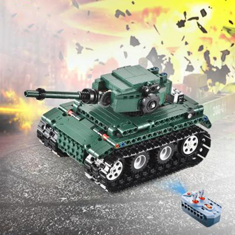

Legoing Military World War 2 Series German Tiger Puff Tank Weapon Remote Control Toy Model Set Building Blocks Toys For Children