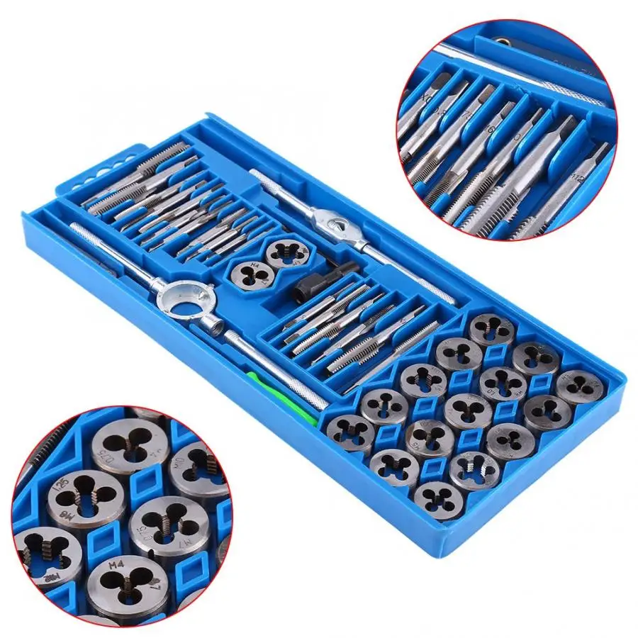 40pcs Screw Tap and Die Set Hardened Metric & Thread Taper Wrench Hand Tools Metalworking | Инструменты