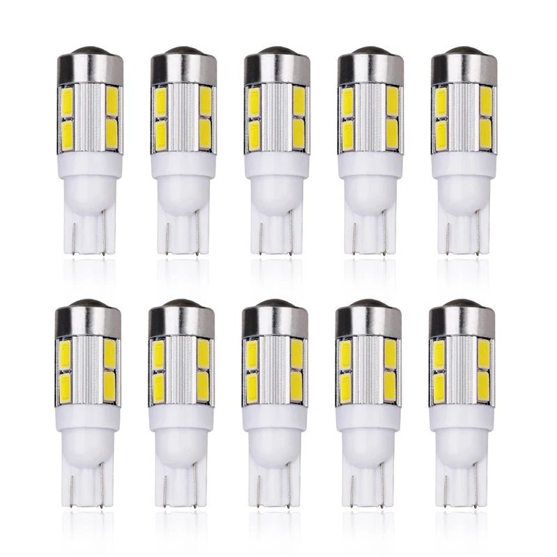 T10 W5W 168 194 10Smd Led Bulbs 5630 Auto Led Lamp 12V T10 Parking Reading Tail Cold White Car Light With Projector Lens