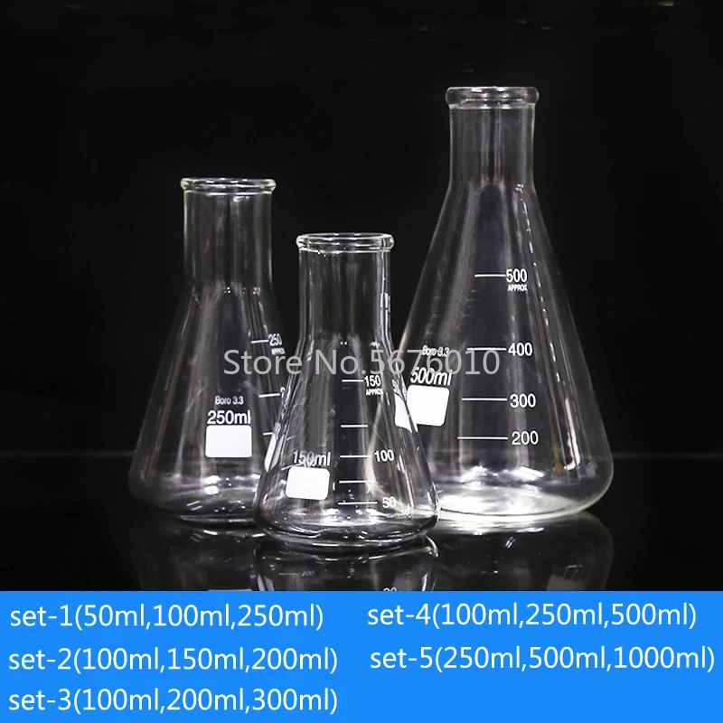 1 комплект фляжка Erlenmeyer из силикатного стекла широкая горловина коническая