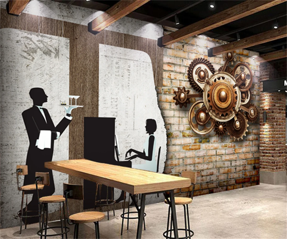 Nostalgic Brick Wall Bar Background Photo Mural European and American Tooling Piano Customized Wallpaper 3D Photo Wallpaper