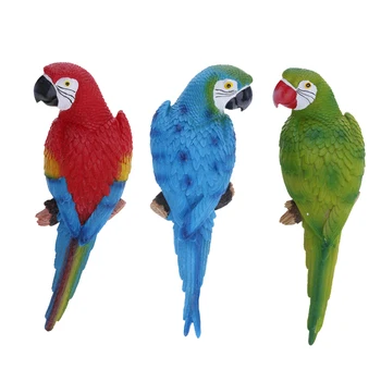 

3x Realistic Parrot Resin Bird Animal Ornament Hanging 38cm